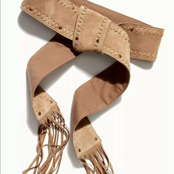 Free People Blaire Fringe Wrap Belt Suede Studded